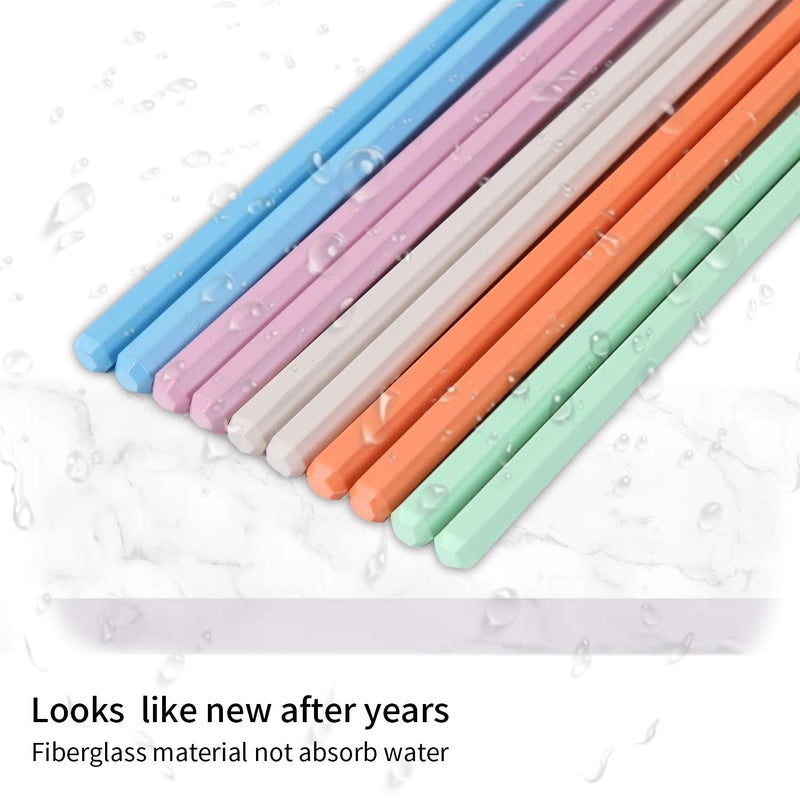 HuaLan Colorful Fiberglass Chopsticks  Dishwasher Safe Chopstick  Reusable Non-slip Chop Sticks  9 1/2 Inches  5 Pairs - Image 3